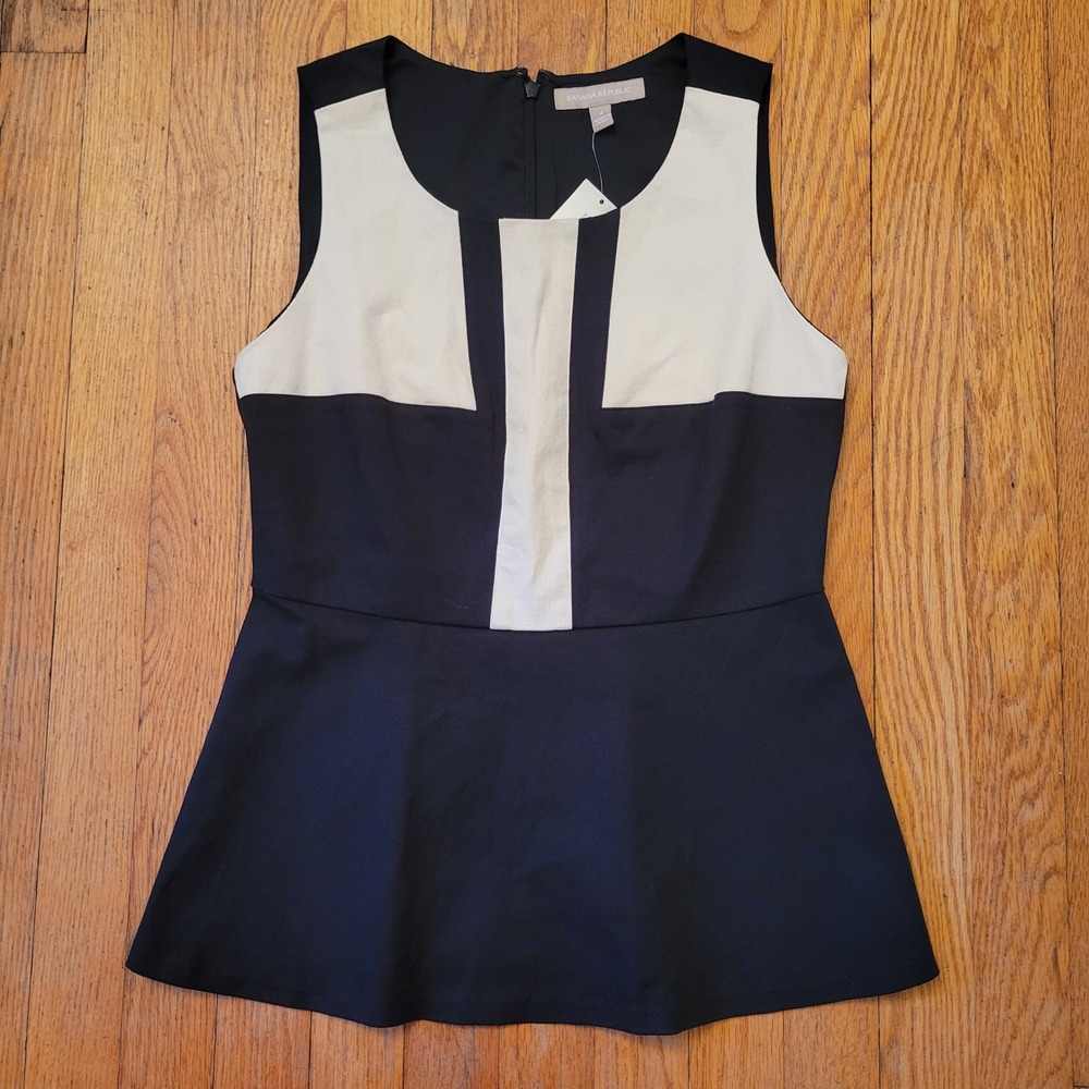Banana Republic 4 Peplum Top Black Cream Colorblock Sleeveless Academia Business